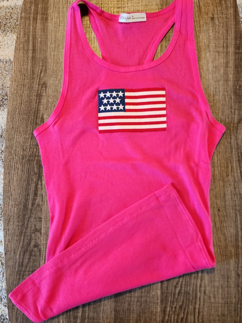 Zenana Outfitters Hot Pink Embroidered USA 🇺🇲 Ribbed Tank Top. Razerback